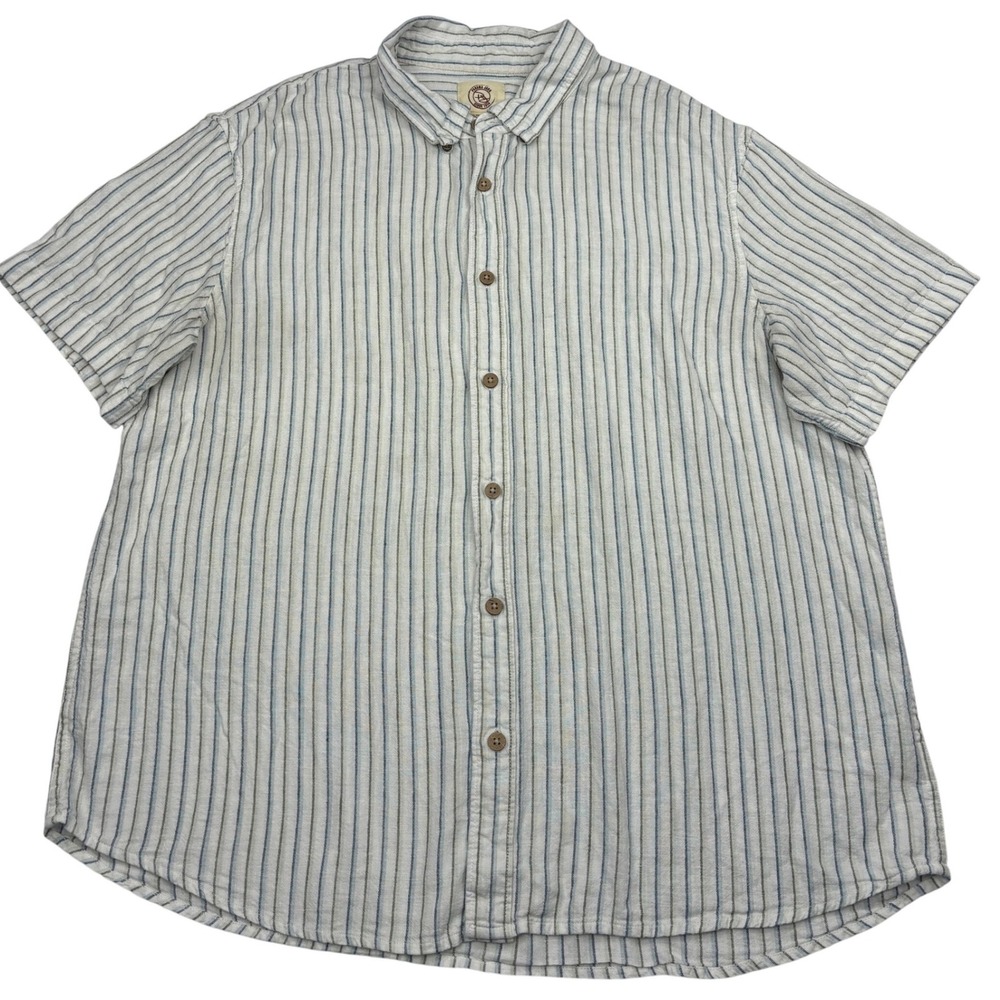 Panama Jack‎ Men's XXL Short Sleeve Button Down Shirt Striped Linen Blend Casual